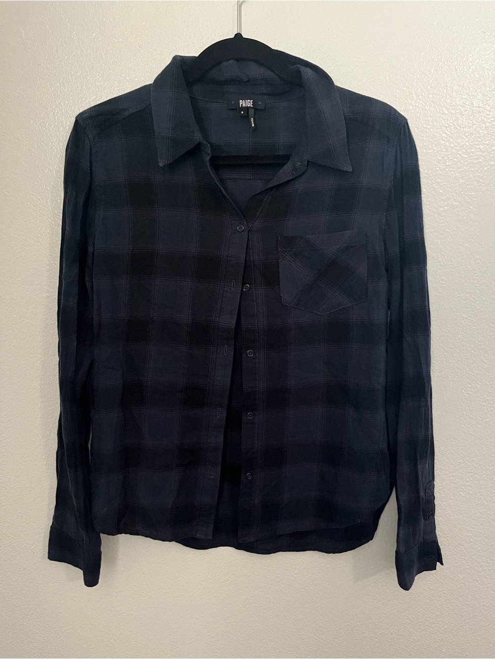 PAIGE Women’s Navy Plaid Button-Up Shirt